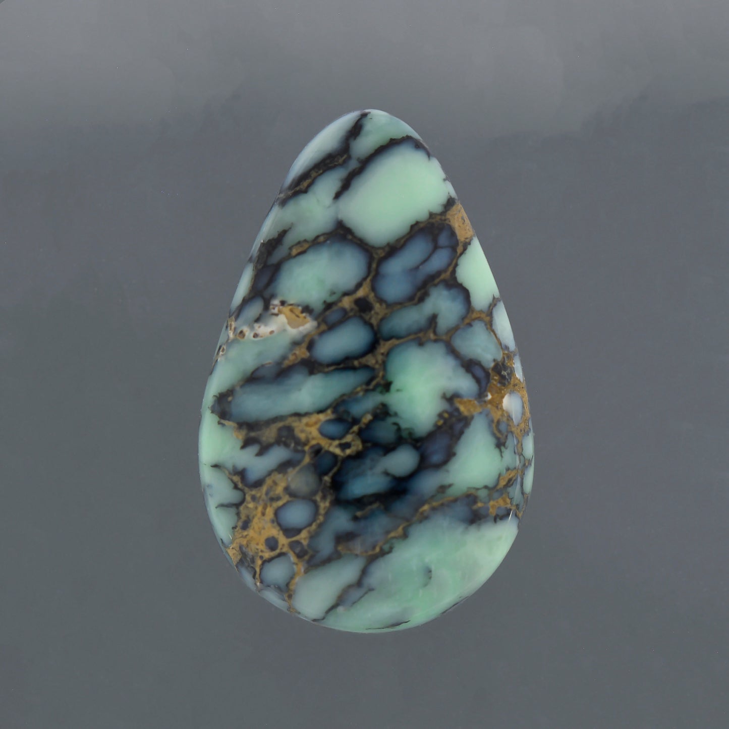 Starfox Variscite, 4.86 cts., 16.2 x 10.5 mm, Pear Cabochon, Blue, Black, Multicolor, Nevada, Natural