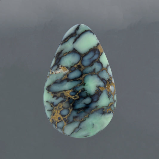 Starfox Variscite, 4.86 cts., 16.2 x 10.5 mm, Pear Cabochon, Blue, Black, Multicolor, Nevada, Natural