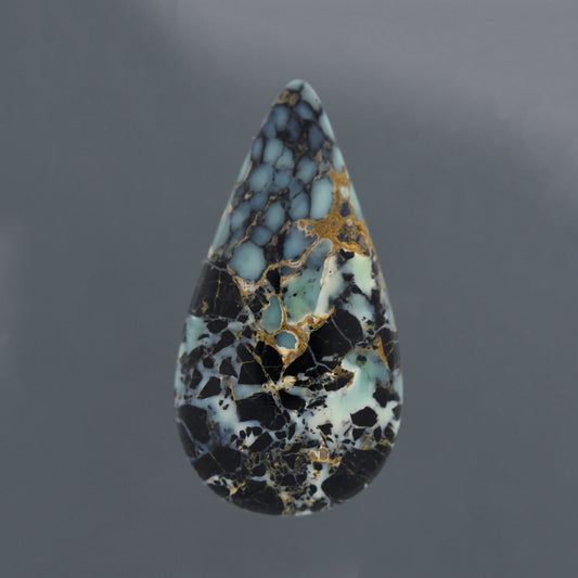 Starfox Variscite, 7.04 cts., 21.5 x 11.2 mm, Pear Cabochon, Blue, Black, Multicolor, Nevada, Natural