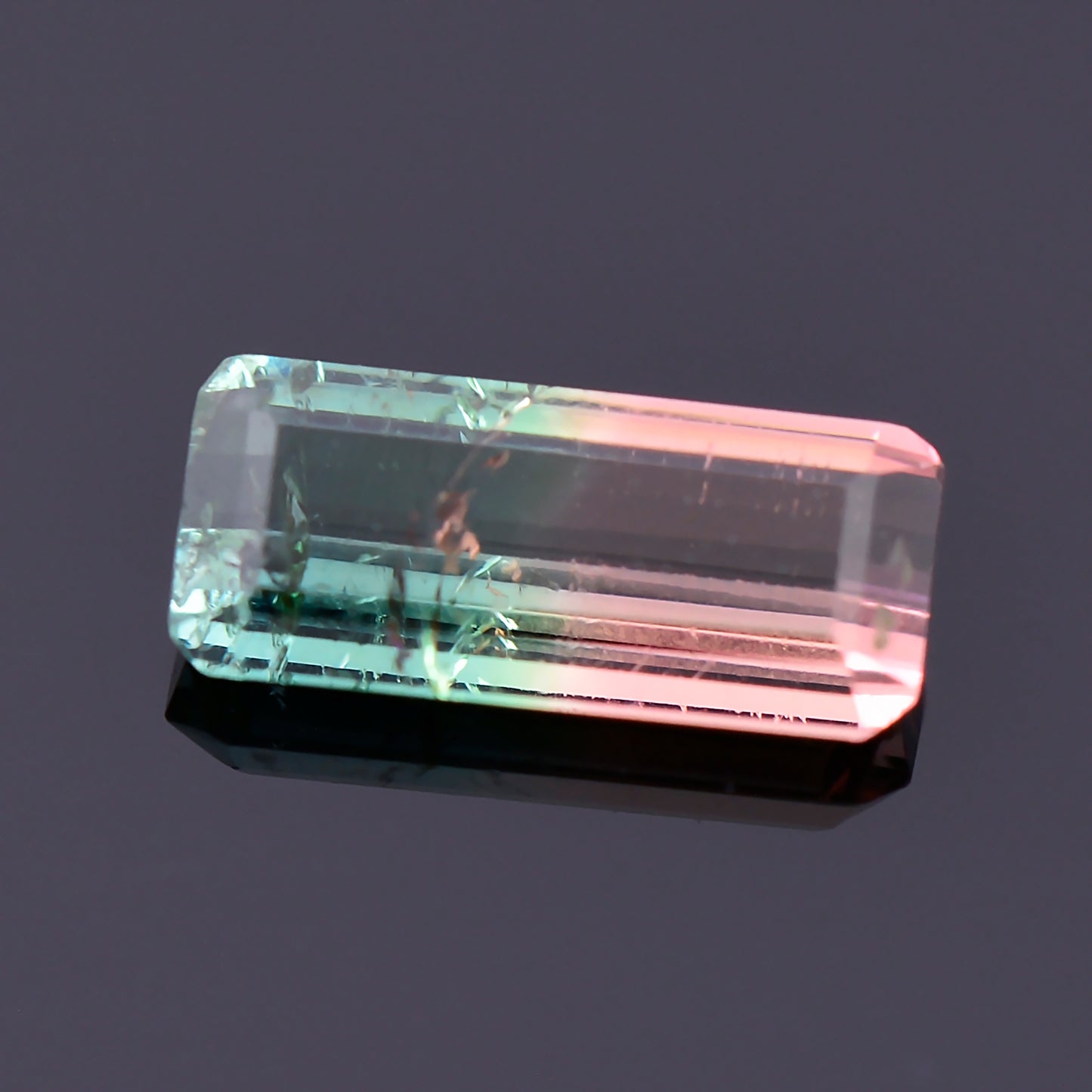 Watermelon Tourmaline, 0.52 cts., 7.6x3.4 mm., Baguette Shape, Bicolor, Green, Pink, Brazil, Natural