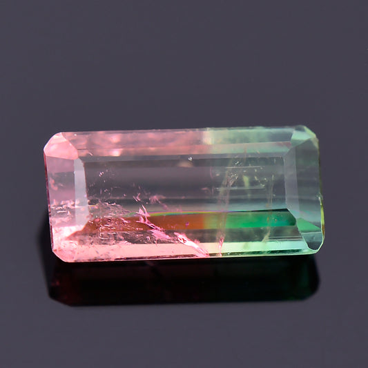 Watermelon Tourmaline, 0.52 cts., 6.7x3.2 mm., Baguette Shape, Bicolor, Green, Pink, Brazil, Natural