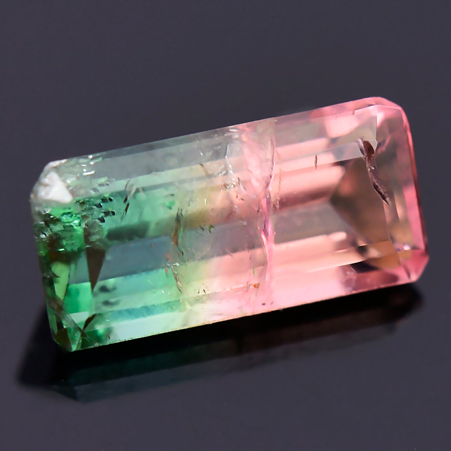 Watermelon Tourmaline, 0.52 cts., 6.8x3.3 mm., Baguette Shape, Bicolor, Green, Pink, Brazil, Natural