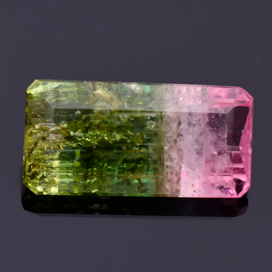 Watermelon Tourmaline, 1.88 cts., 11.0x5.5 mm., Baguette Shape, Bicolor, Green, Pink, Brazil, Natural