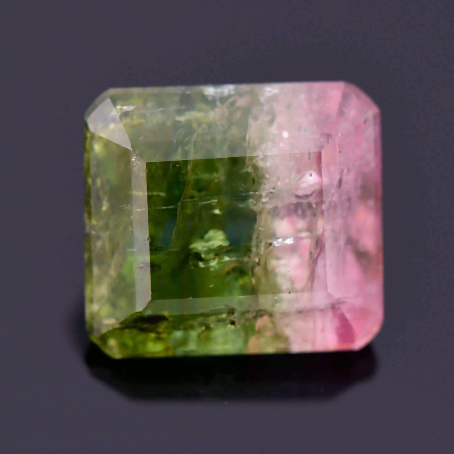 Watermelon Tourmaline, 1.92 cts., 7.6x6.9 mm., Emerald Shape, Bicolor, Green, Pink, Brazil, Natural