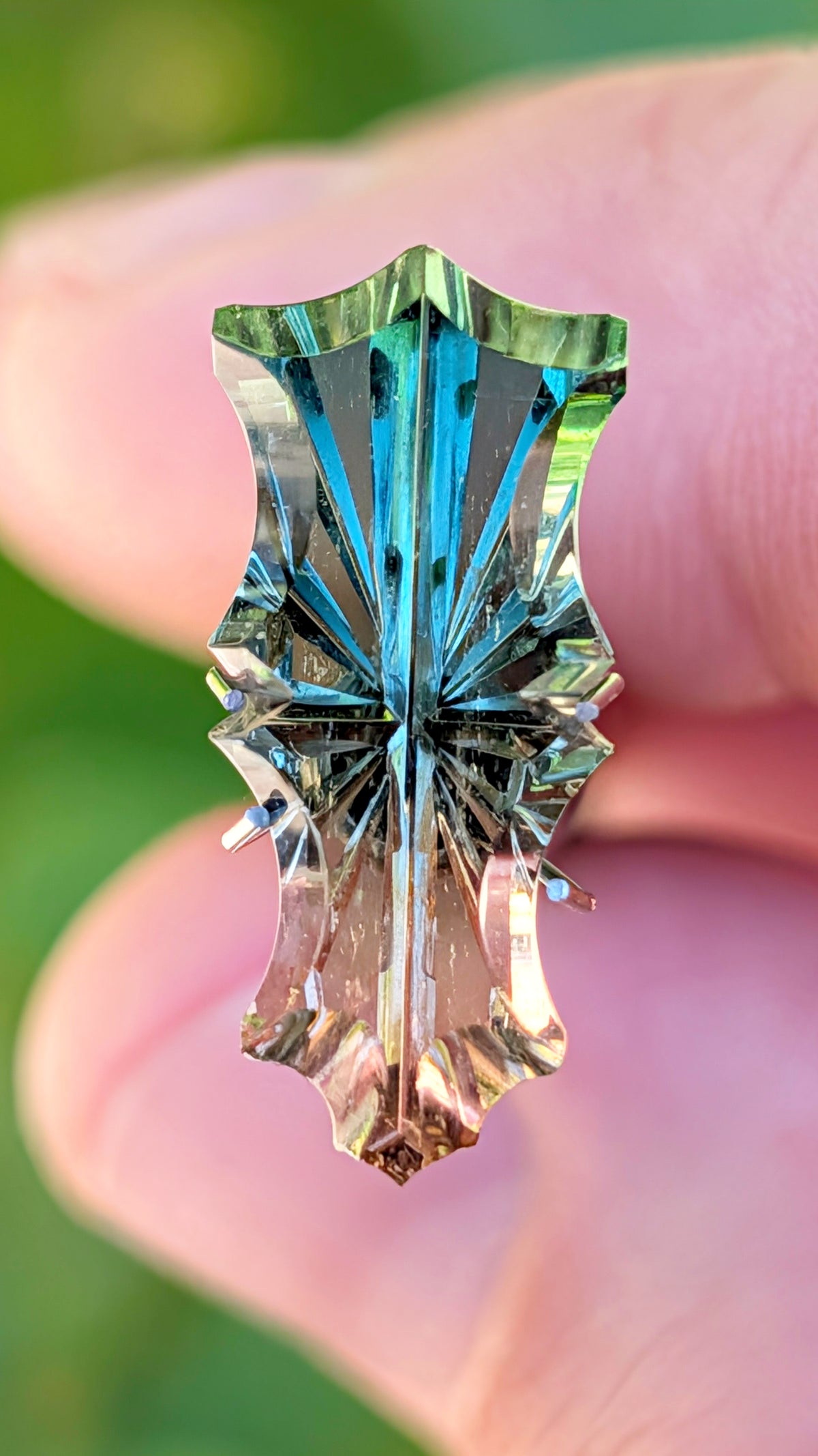 Watermelon Tourmaline, 8.82 cts., 20.4x9.0 mm., Baroque Valkyrie Fantasy, Bicolor, Green, Pink, Brazil, Natural
