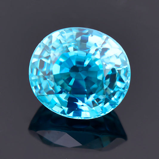 Zircon, 3.36 cts., 8.1x7.3 mm., Oval, Blue, Cambodia, Heated