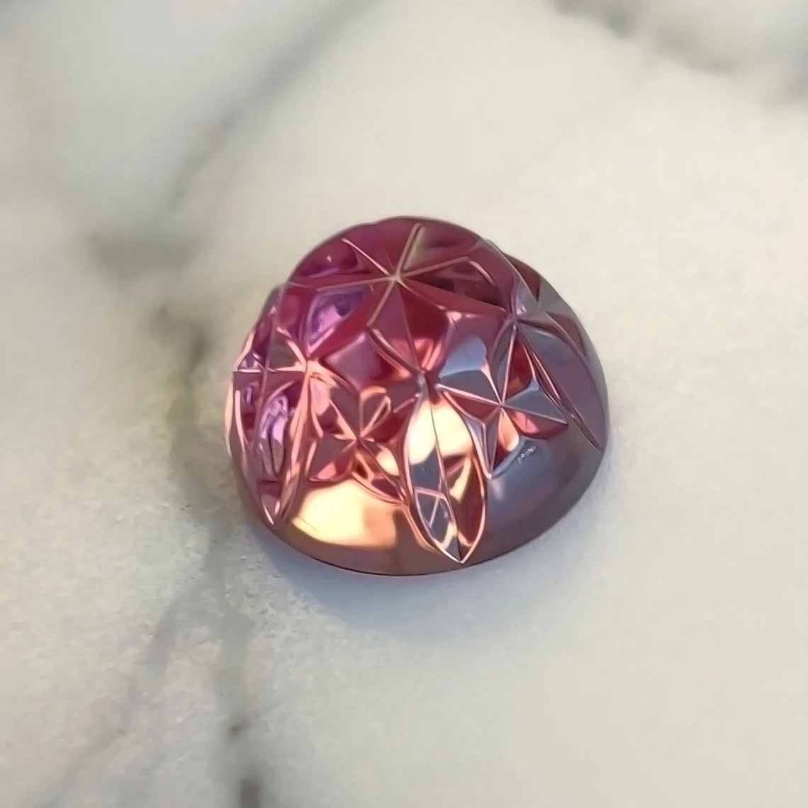 Exquisite Pink Tourmaline Optic Bloom Gemstone, 10.21 cts., 13 mm., Fantasy Carved Rose Cut Round