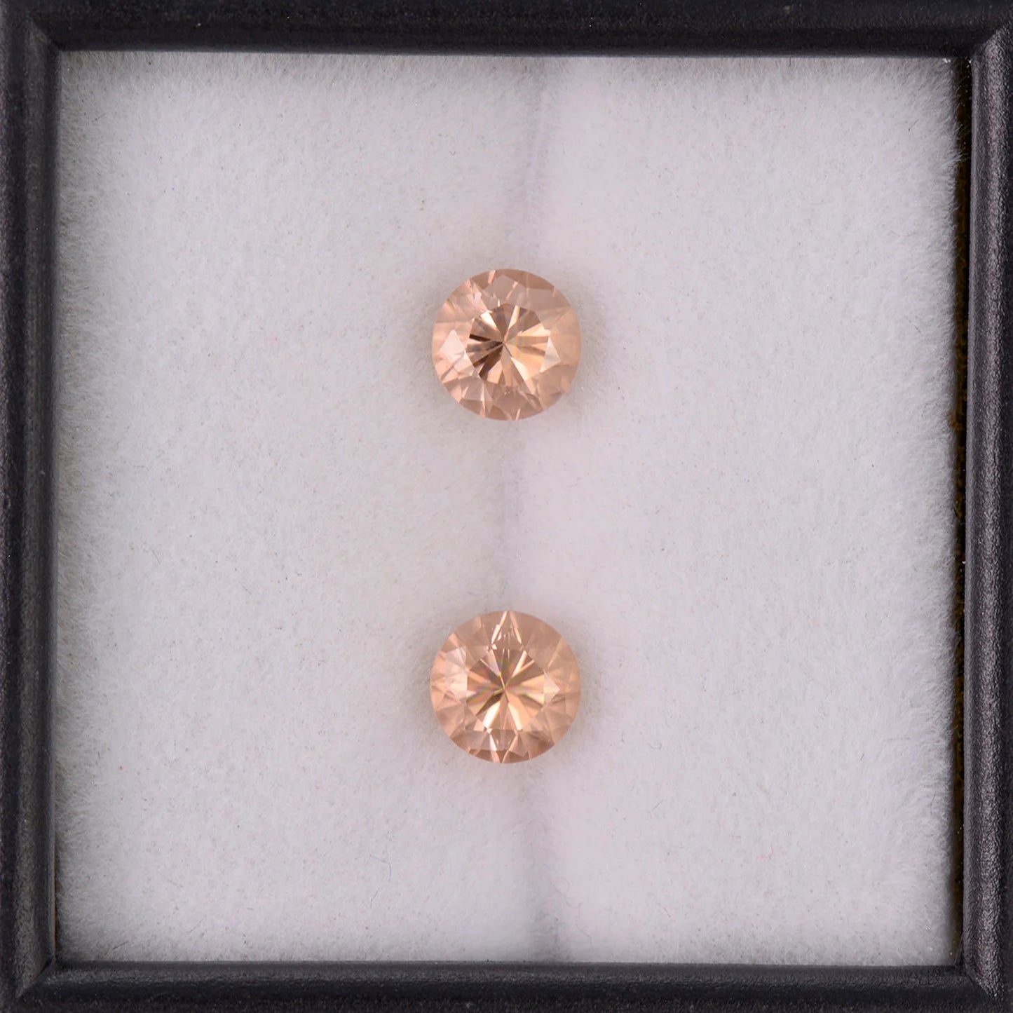 Brilliant Peach Champagne Zircon Gemstone Match Pair, 1.55 tcw., 5 mm., Round Brilliant Cut