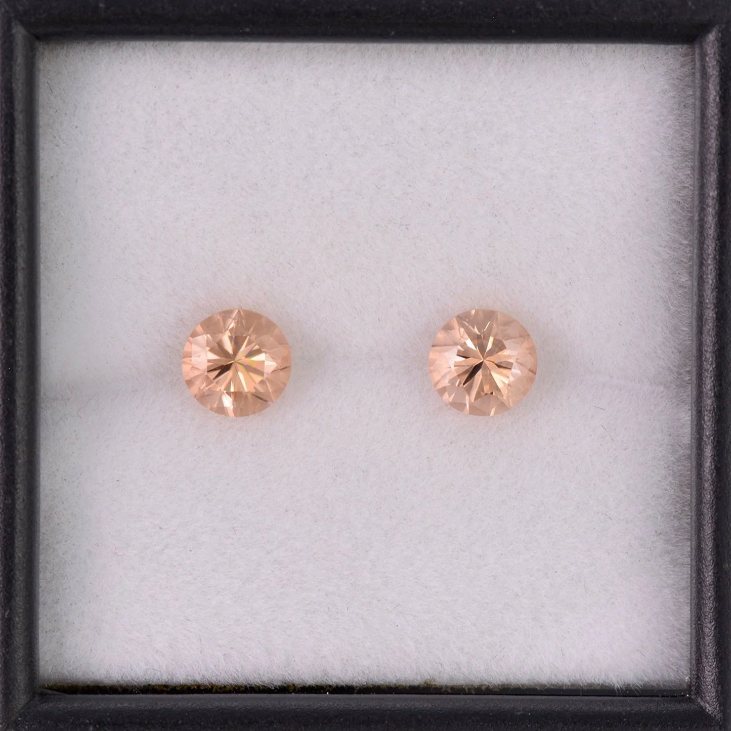 Brilliant Peach Champagne Zircon Gemstone Match Pair, 1.55 tcw., 5 mm., Round Brilliant Cut