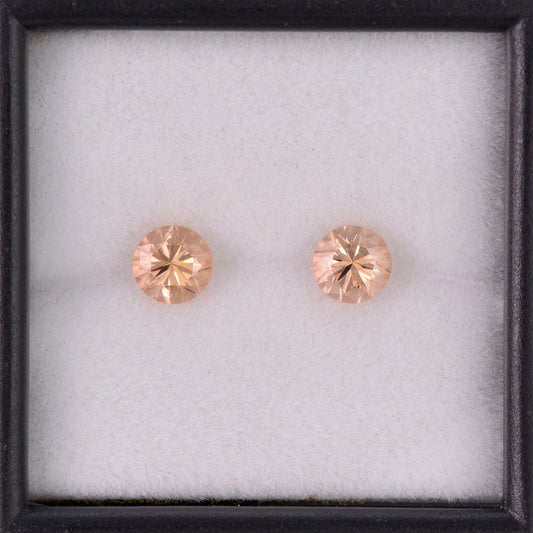 Brilliant Peach Champagne Zircon Gemstone Match Pair, 1.55 tcw., 5 mm., Round Brilliant Cut