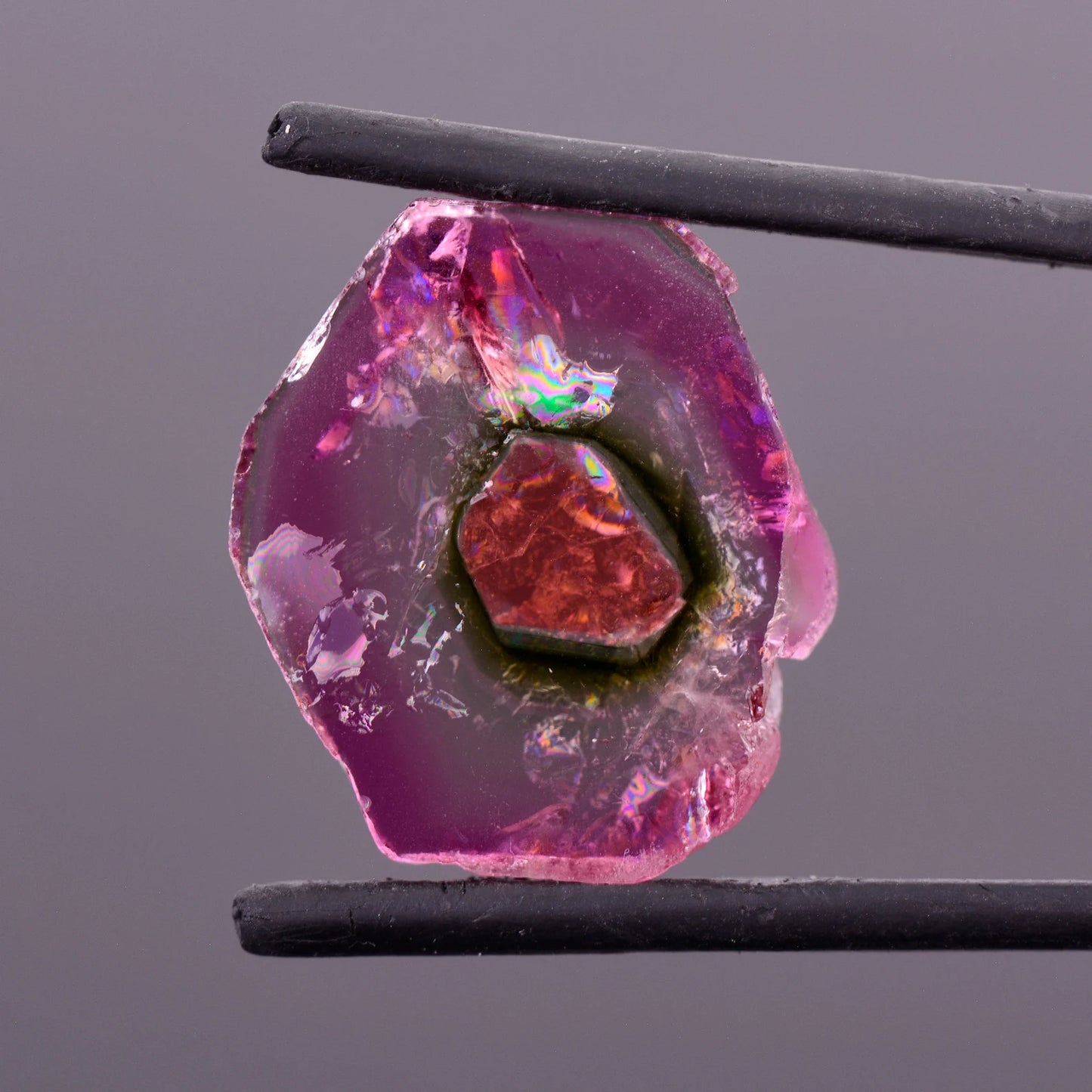 Beautiful Natural Tourmaline Slice from Brazil, 16.02 cts., 20x18 mm., Polished Crystal Slice