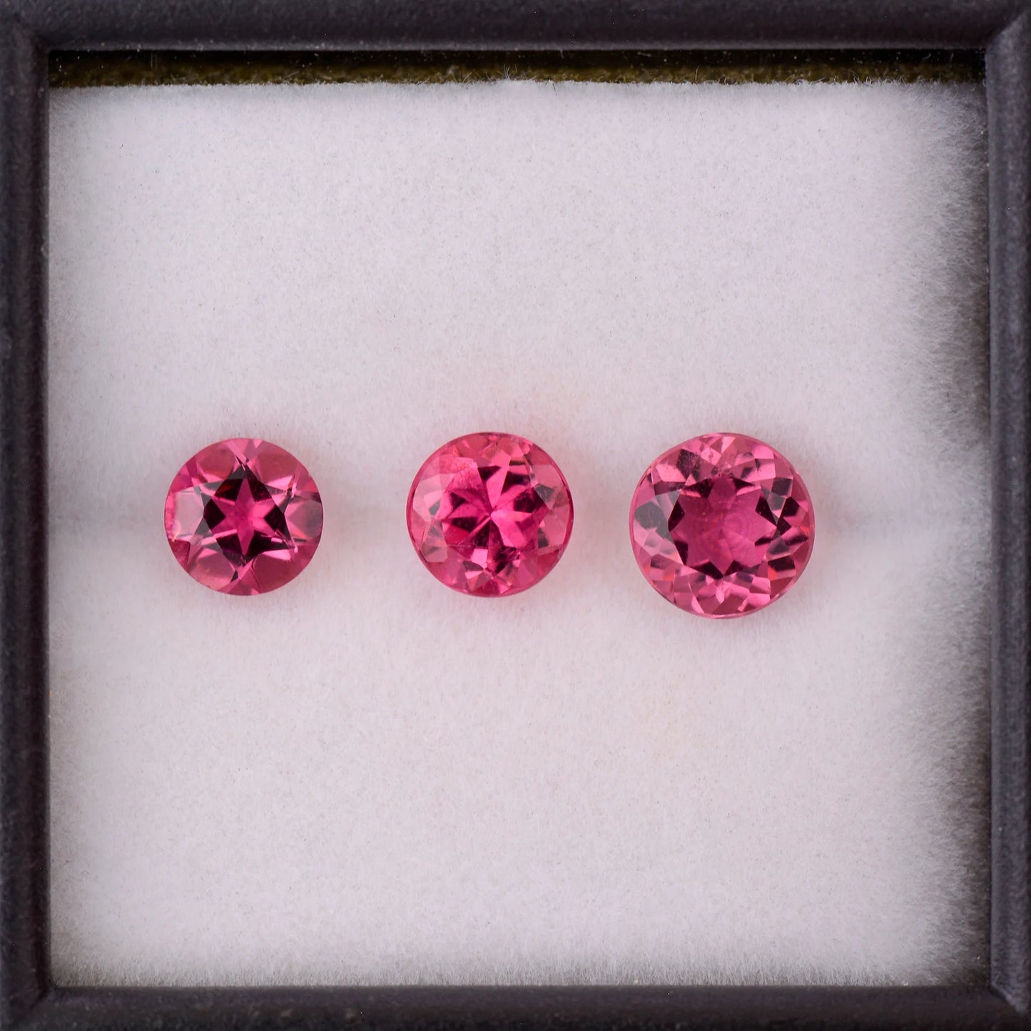 Fantastic Graded Hot Pink Tourmaline Gemstone Set from Brazil, 2.11 tcw., 6, 5.5, 5 mm., Round Shape