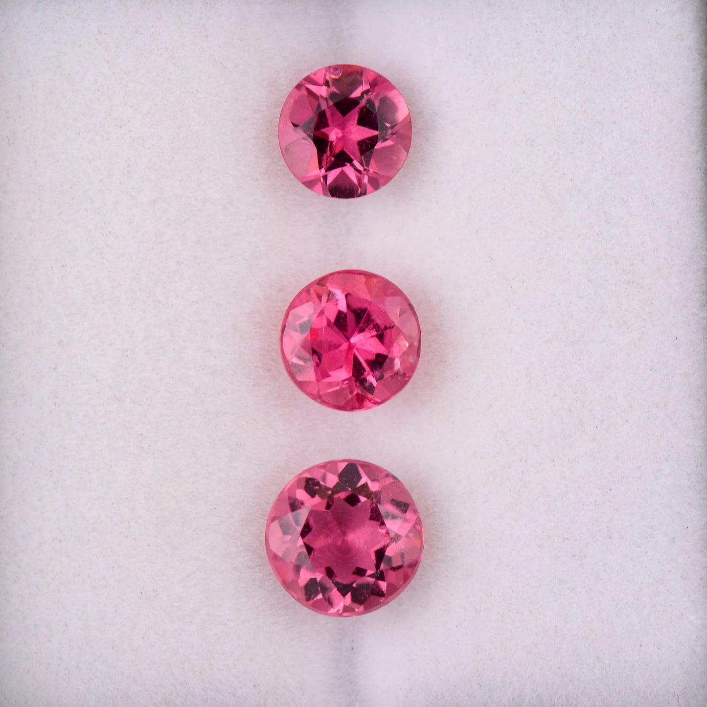 Fantastic Graded Hot Pink Tourmaline Gemstone Set from Brazil, 2.11 tcw., 6, 5.5, 5 mm., Round Shape