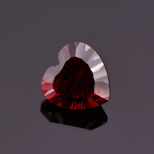 Deep Red Rhodolite Garnet Gemstone from Tanzania, 6.88 cts., 10 mm., Concave Cut Heart Shape