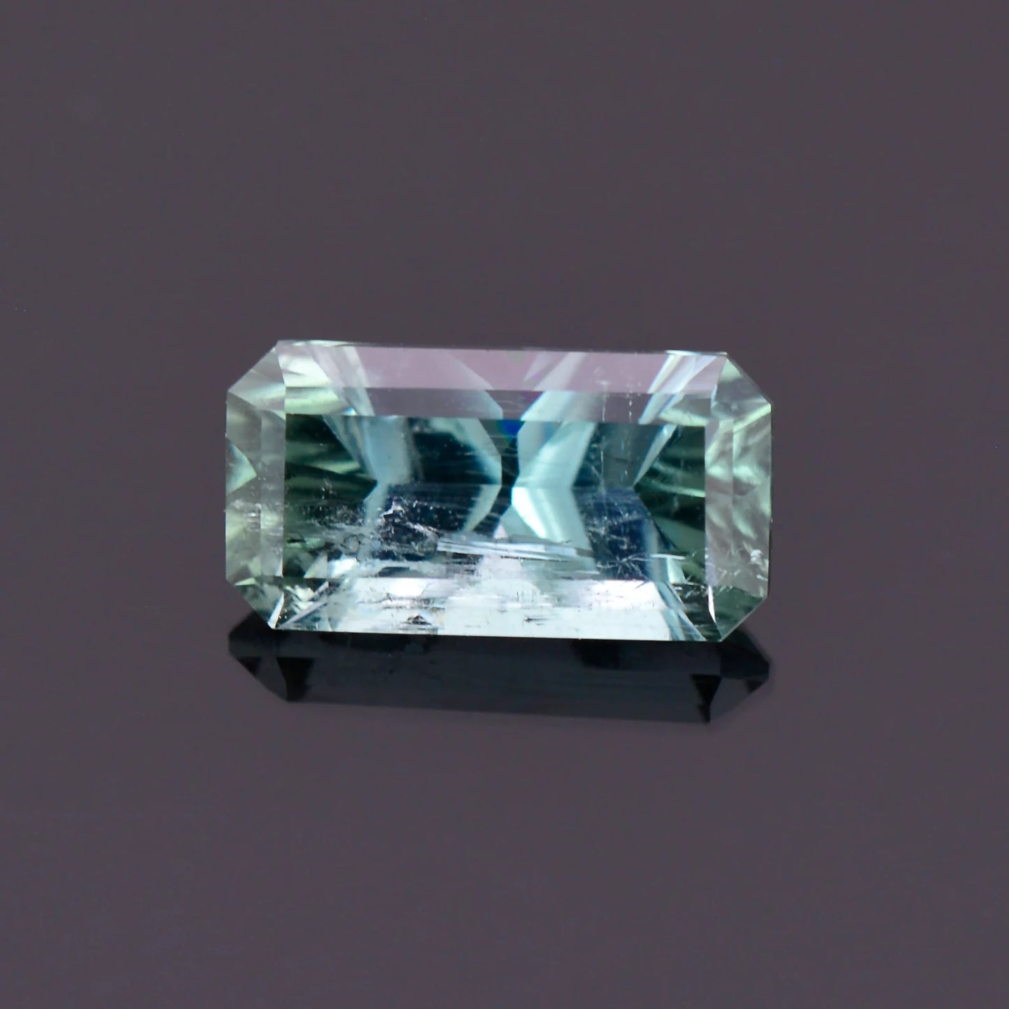 Bright Silvery Blue Green Concave Tourmaline Gemstone from Brazil, 1.60 cts., 9.6x5.1 mm., Concave Bar Cut