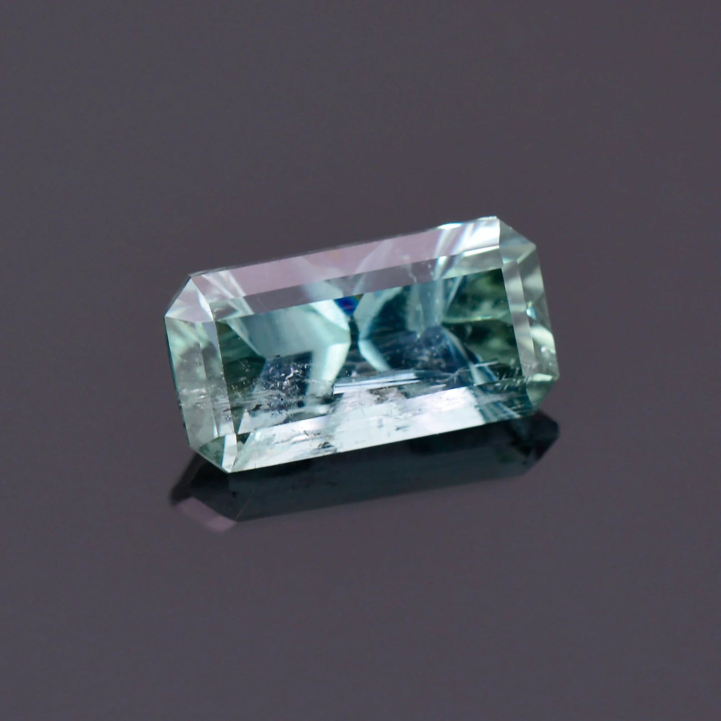 Bright Silvery Blue Green Concave Tourmaline Gemstone from Brazil, 1.60 cts., 9.6x5.1 mm., Concave Bar Cut