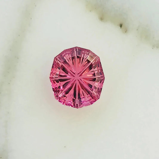 Gorgeous Pink Tourmaline Gemstone from Brazil, 0.97 cts., 7x6 mm., Micro Fantasy Cut Cushion Shape