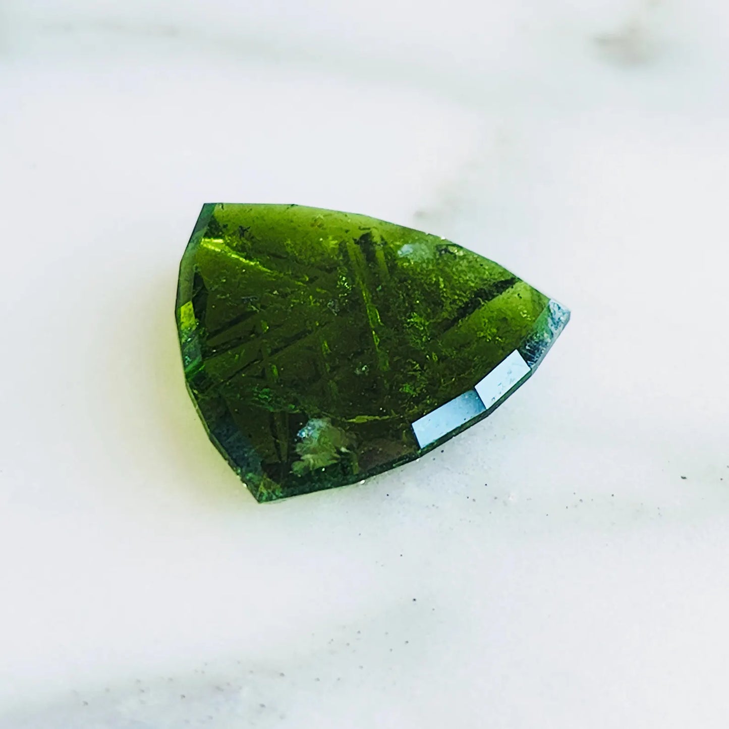 Green Tourmaline Gemstone from Brazil, 4.98 cts., 14.4x2.7 mm., Fantasy Cut Trillion Shape