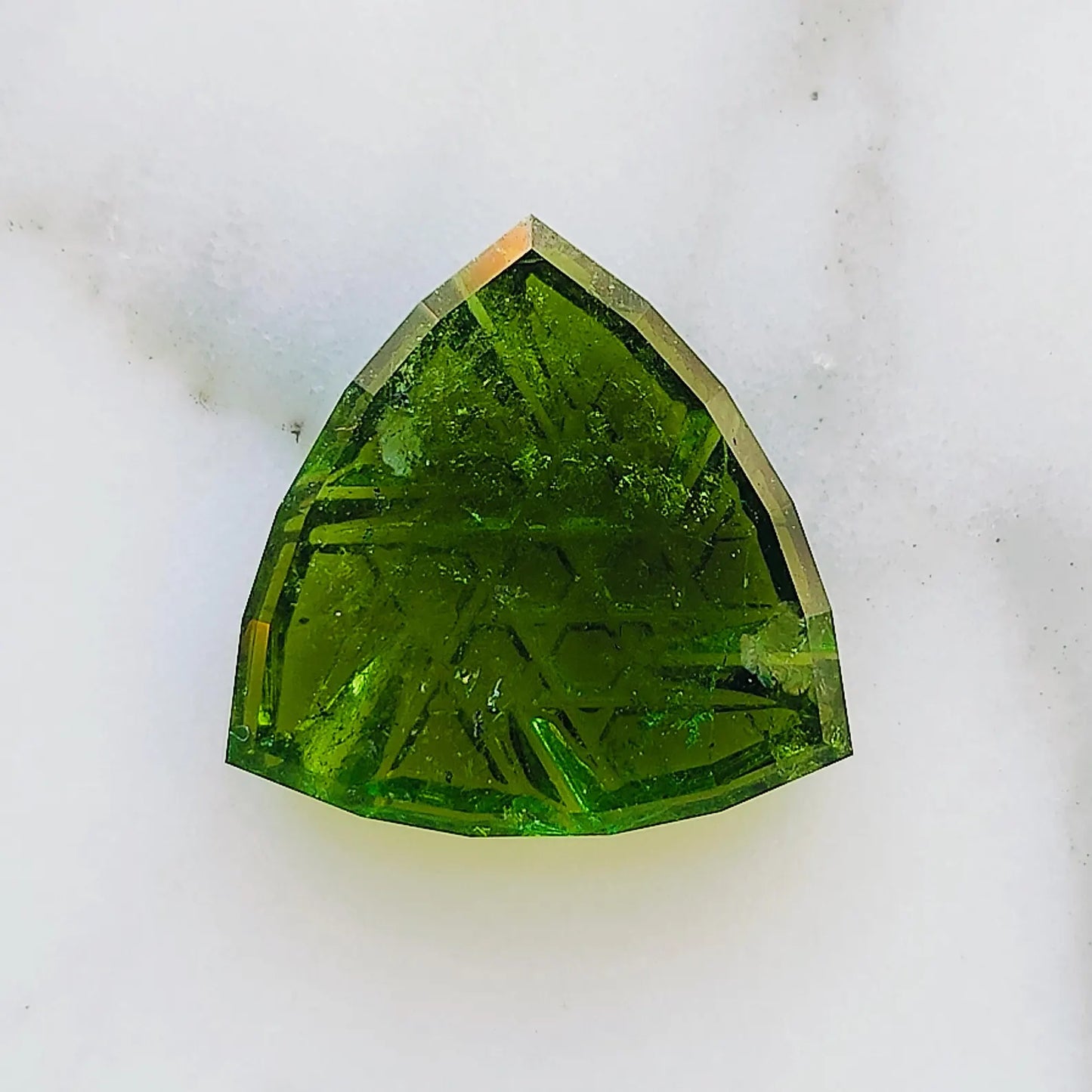 Green Tourmaline Gemstone from Brazil, 4.98 cts., 14.4x2.7 mm., Fantasy Cut Trillion Shape