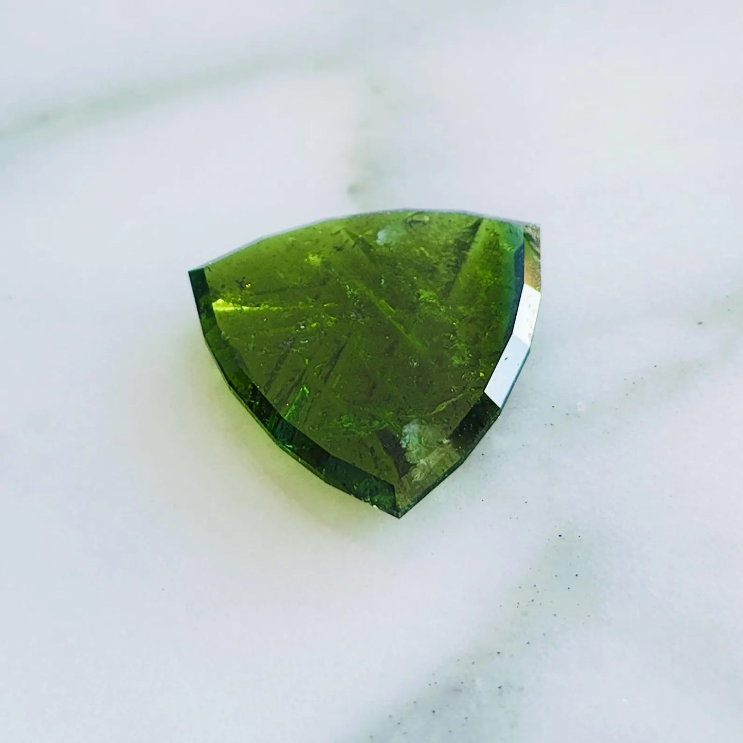 Green Tourmaline Gemstone from Brazil, 4.98 cts., 14.4x2.7 mm., Fantasy Cut Trillion Shape