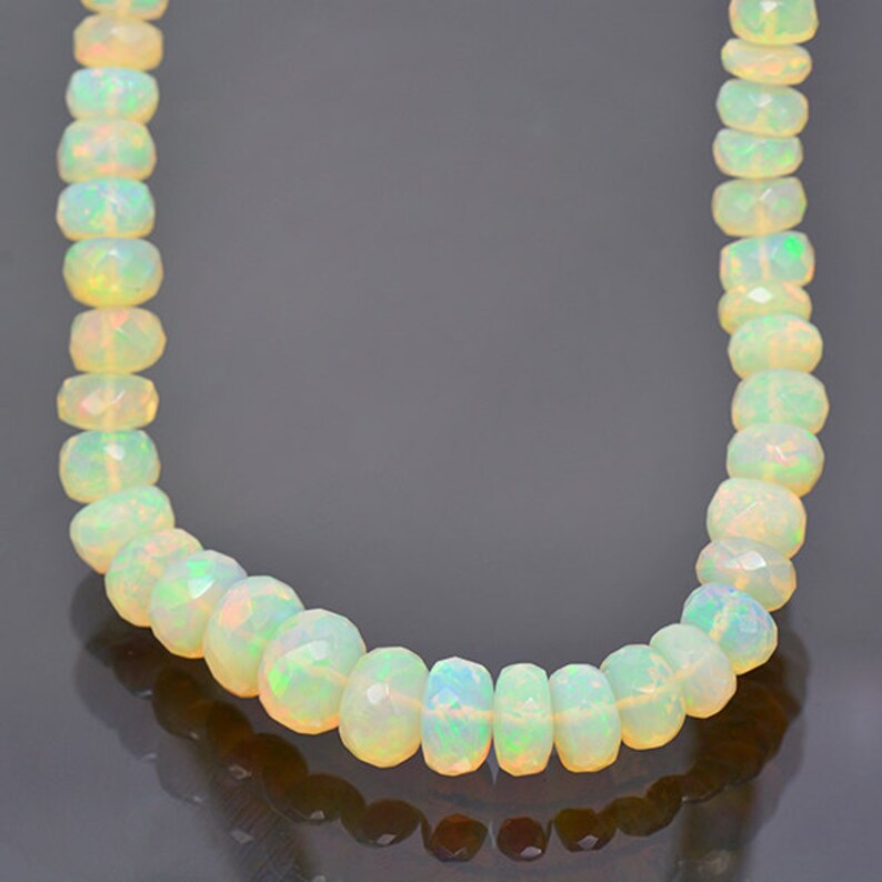 Excellent Faceted Opal Bead Necklace with 14 kt Yellow Gold Clasp 68.0 cts.