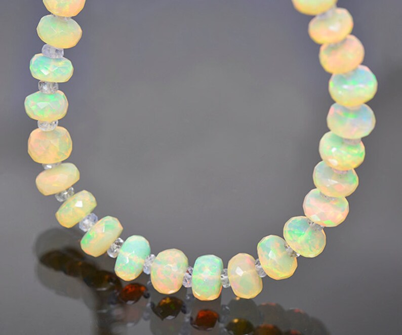 Fantastic Faceted Opal and Sapphire Bead Necklace with 14 kt Yellow Gold Clasp 78.0 tcw.