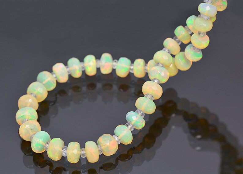 Fantastic Faceted Opal and Sapphire Bead Necklace with 14 kt Yellow Gold Clasp 78.0 tcw.