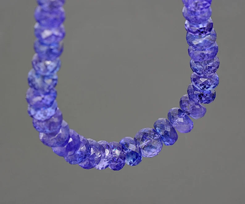 Fantastic Faceted Tanzanite Bead Necklace with 14 kt Yellow Gold Clasp 113.0 cts.