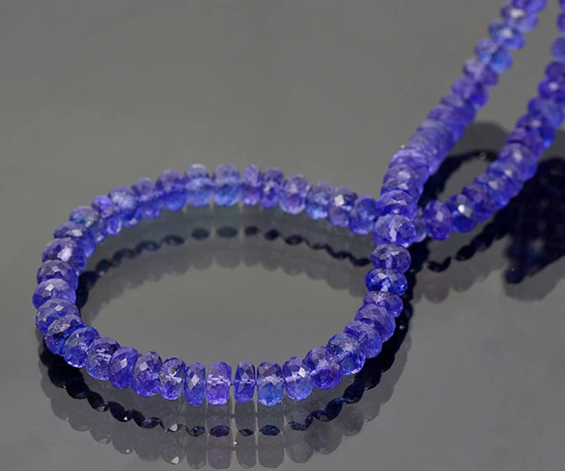 Fantastic Faceted Tanzanite Bead Necklace with 14 kt Yellow Gold Clasp 113.0 cts.