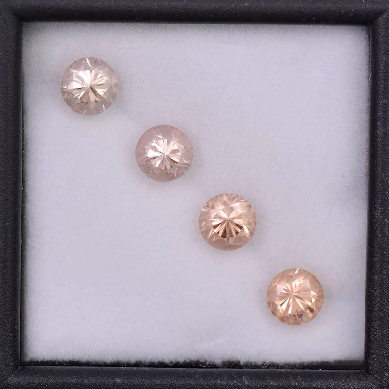 Radiant Peachy Champagne Zircon Gemstone Set from Tanzania, 3.08 tcw., 5 mm., Round Brilliant Cut