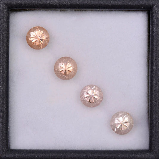 Radiant Peachy Champagne Zircon Gemstone Set from Tanzania, 3.08 tcw., 5 mm., Round Brilliant Cut