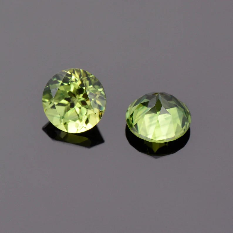 Fabulous Green Yellow Sapphire Gemstone Match Pair from Australia, 2.22 tcw., 6 mm., Round Shape