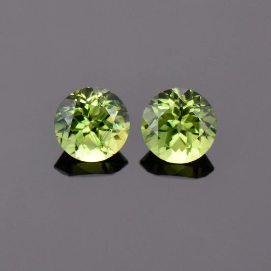 Fabulous Green Yellow Sapphire Gemstone Match Pair from Australia, 2.22 tcw., 6 mm., Round Shape