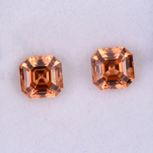 Fantastic Orange Zircon Gemstone Match Pair from Tanzania, 4.34 tcw., 6.5 mm., Asscher Cut