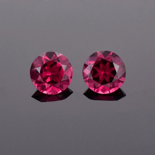 Excellent Cranberry Red Rhodolite Garnet Match Par, 3.90 tcw., 7.6 mm., Round Brilliant Cut