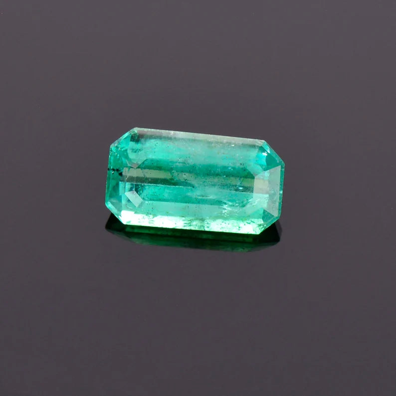 Stunning Green Blue Emerald Gemstone from Colombia, 0.85 cts., 8x4 mm., Emerald Shape Cut