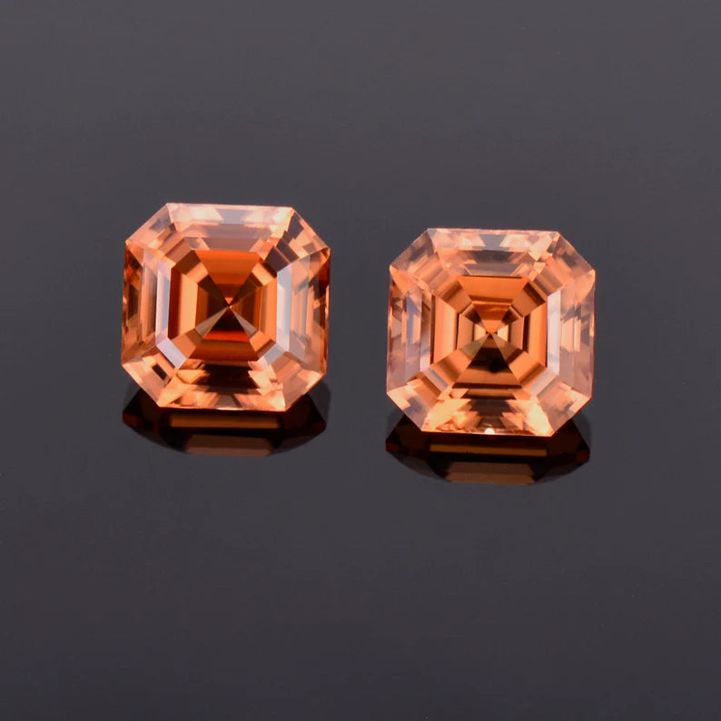 Excellent Orange Zircon Gemstone Match Pair from Tanzania, 5.23 tcw., 7.1 mm., Asscher Cut