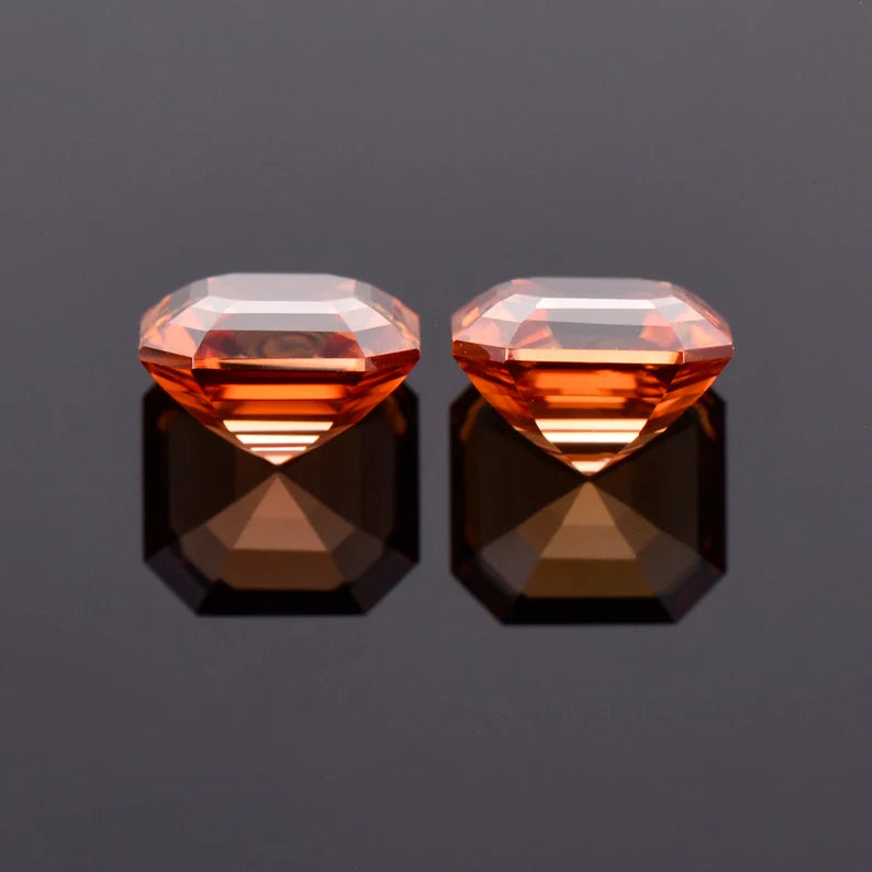 Excellent Orange Zircon Gemstone Match Pair from Tanzania, 5.23 tcw., 7.1 mm., Asscher Cut