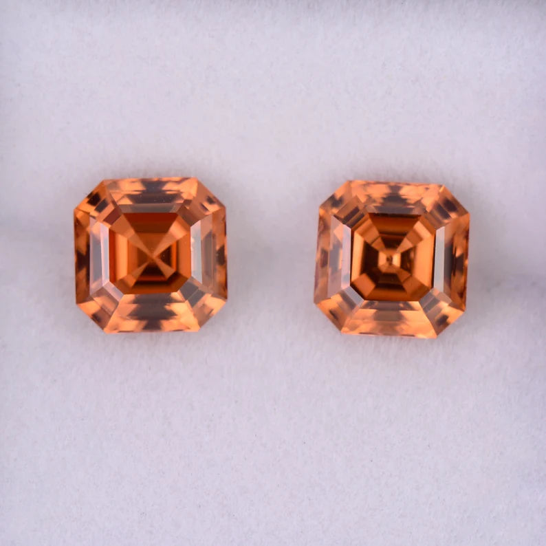 Excellent Orange Zircon Gemstone Match Pair from Tanzania, 5.23 tcw., 7.1 mm., Asscher Cut