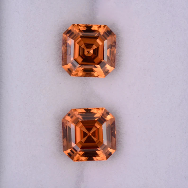 Excellent Orange Zircon Gemstone Match Pair from Tanzania, 5.23 tcw., 7.1 mm., Asscher Cut