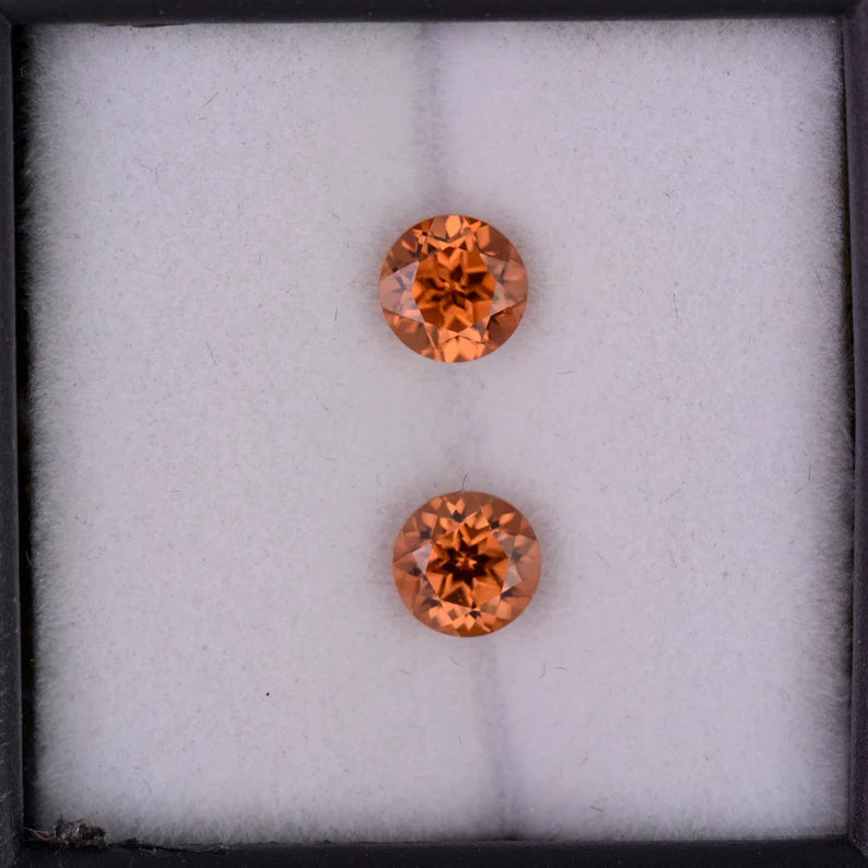 Excellent Orange Zircon Gemstone Match Pair from Tanzania, 2.00 tcw., 5.5 mm., Round Brilliant