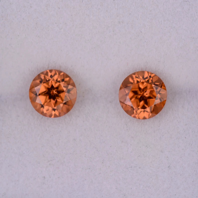 Excellent Orange Zircon Gemstone Match Pair from Tanzania, 2.00 tcw., 5.5 mm., Round Brilliant