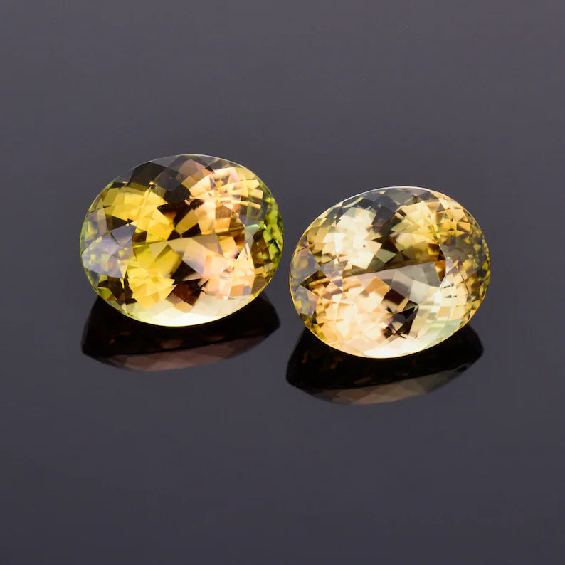 Exquisite Multicolor Tourmaline Gemstone Match Pair, 14.84 tcw., 13x11 mm., Oval Shapes