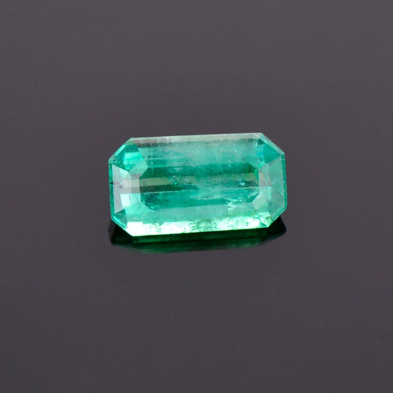 Stunning Green Blue Emerald Gemstone from Colombia, 0.85 cts., 8x4 mm., Emerald Shape Cut