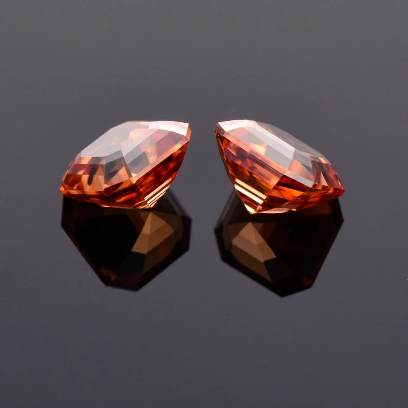 Excellent Orange Zircon Gemstone Match Pair from Tanzania, 5.23 tcw., 7.1 mm., Asscher Cut