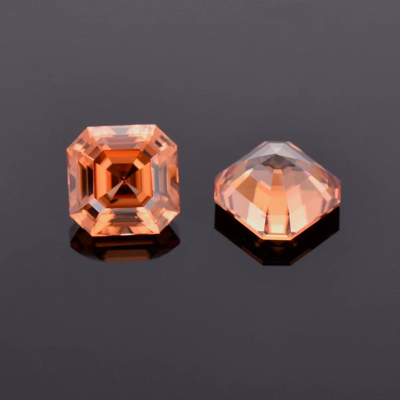 Excellent Orange Zircon Gemstone Match Pair from Tanzania, 5.23 tcw., 7.1 mm., Asscher Cut