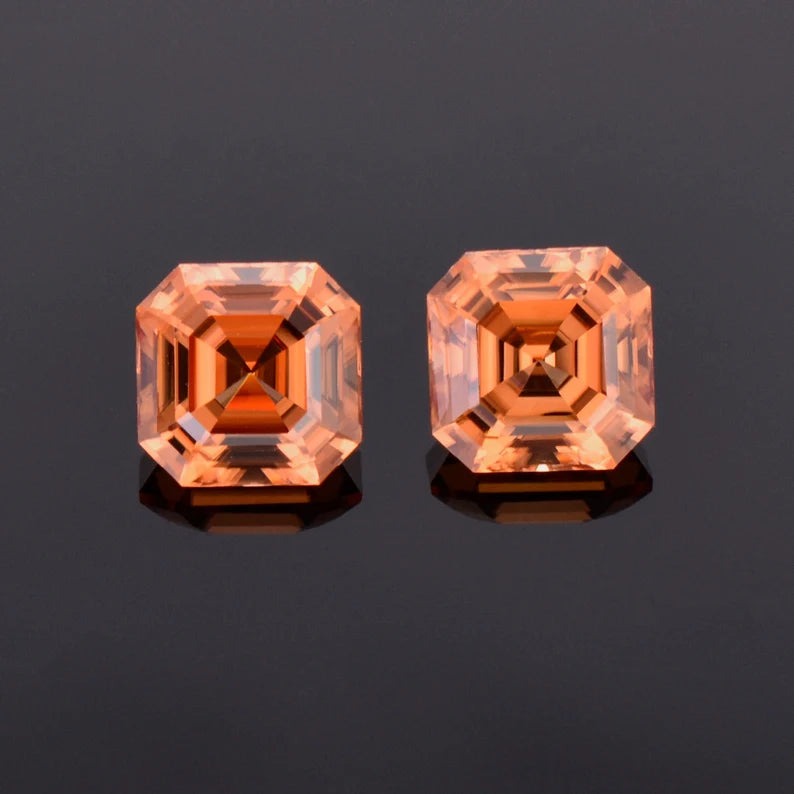 Excellent Orange Zircon Gemstone Match Pair from Tanzania, 5.23 tcw., 7.1 mm., Asscher Cut