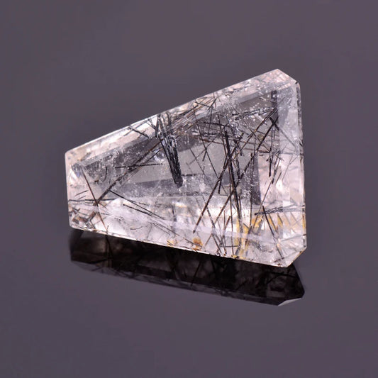 Excellent Quartz with Tourmaline Inclusion Gemstone from Brazil, 19.47 cts., 22x17 mm., Trapezoid Shape