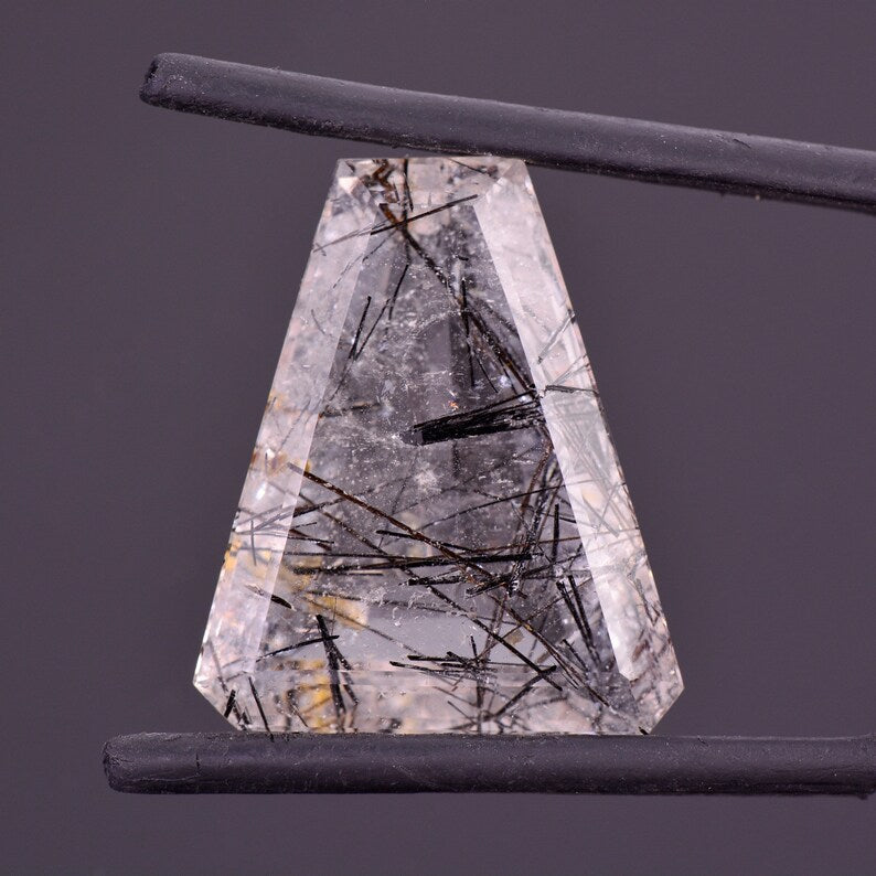 Excellent Quartz with Tourmaline Inclusion Gemstone from Brazil, 19.47 cts., 22x17 mm., Trapezoid Shape