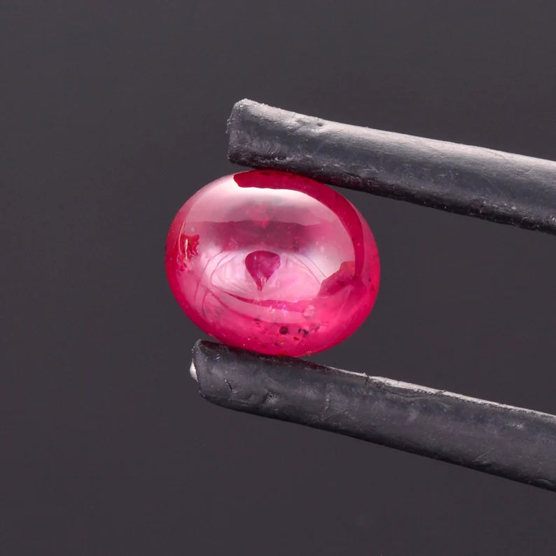 Amazing Natural Red Ruby Gemstone from Madagascar, 2.04 cts., 7.4x6.2 mm., Oval Cabochon Shape